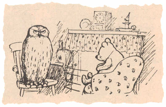 Owl is mean with the honey and makes off with Eeyore’s tail
