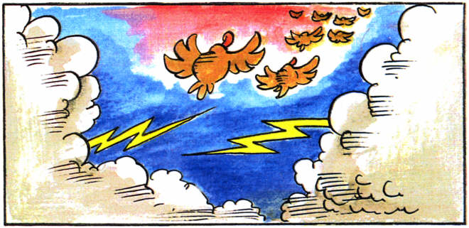 A panel from The Fable of the Ducks and the Hens comic book