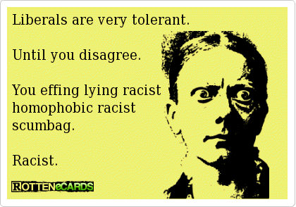 Liberals are very tolerant... until you disagree with them. Image by Liveleak/Rotten ecards