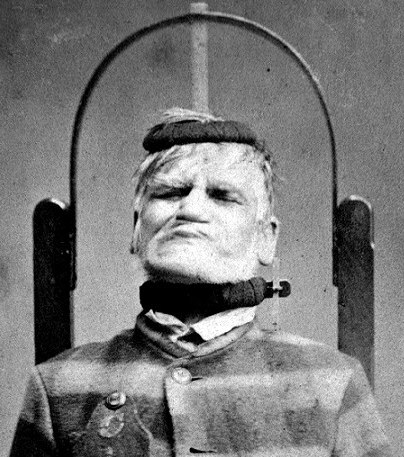 Man in a restraint chair in a Wakefield, Yorkshire mental asylum circa 1869