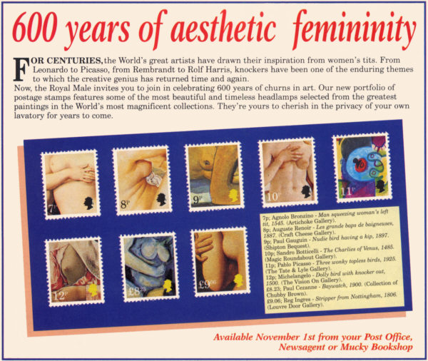 Tasteful titties celebrated on a series of British postage stamps, according to Viz