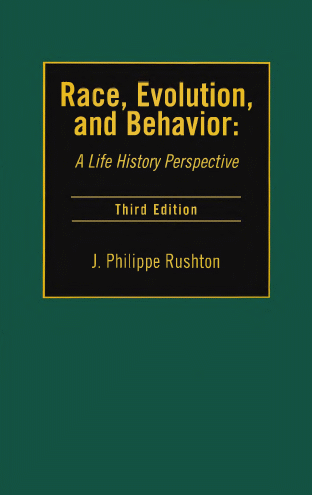 The front cover of 'Race, Evolution and Behavior' by renowned psychologist J. Philippe Rushton