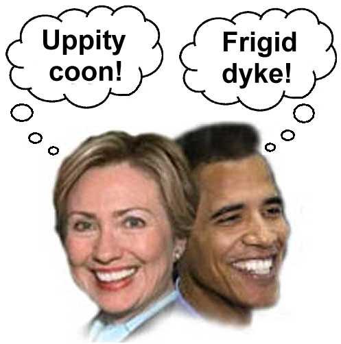 L-R: Hillary Clinton, Barack Obama