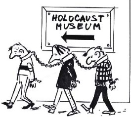 Guilty whites are led in chains to a Holocaust museum