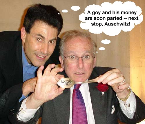 Greville Janner, spotless high priest of Holocaustianity, with Uri Geller, spotless purveyor of the paranormal