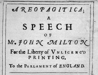 Cover of John Milton’s ‘Areopagitica’ (1644)