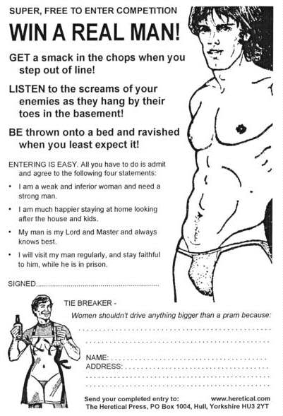A humorous leaflet distributed by Simon Sheppard, ‘Win a Real Man!’