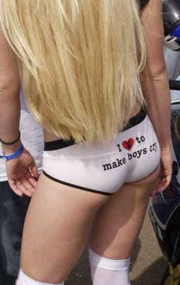 Woman advertising that she loves to make boys cry