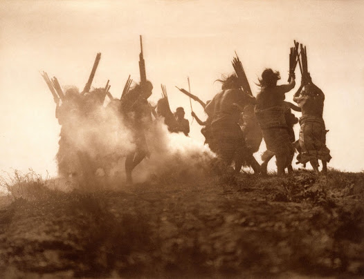American Indian Qagyuhl dancing, probably a rain dance