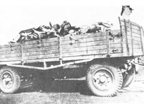 Fake photograph of a trailer full of corpses